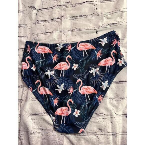 Women's X-Large Navy Blue Pink Flamingo Bikini Swim Bottom *Unbranded* - Picture 5 of 5